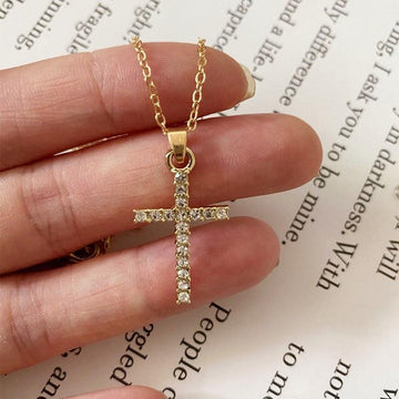 New Zirconia Crystals Christian Cross Necklace Golden Silver Colour Female Pendant Necklace - Religious Jewellery - The Jewellery Supermarket